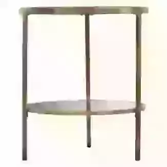 Champagne Finish Round Glass Top Side Table With Mirrored Shelf